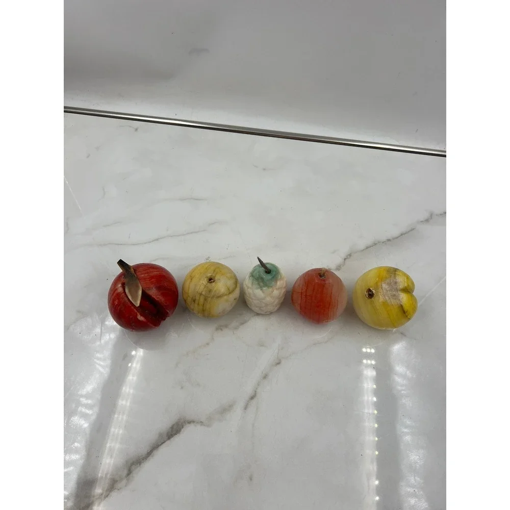 Vintage Mexican Onyx Stone Fruit Set of 5 Pomegranate Pineapple Pear Hand Carved